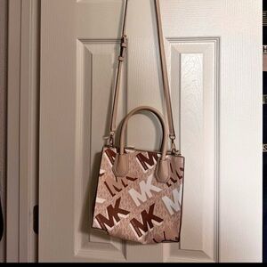 Michael Kors Tan and Brown Logo Crossbody Bag